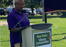 Lion Carolyn Stephenson at Morgan Park dedication